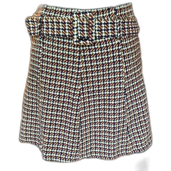 Zara Women's Houndstooth Tweed Belted A-Line Mini Skirt Size L - Picture 1 of 5